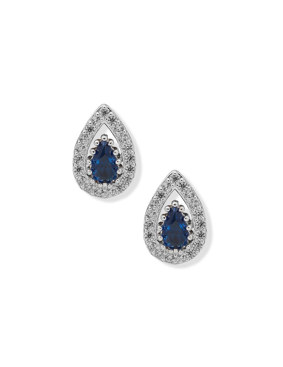 Anne Klein Pear Stone Halo Button Sapphire Pierced Earrings Blue / Silver | LAUSX12495