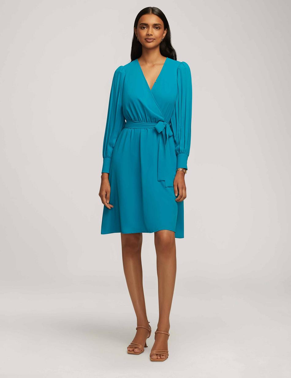 Anne Klein Pleated Sleeve Dress Turquoise | AUZDE90545