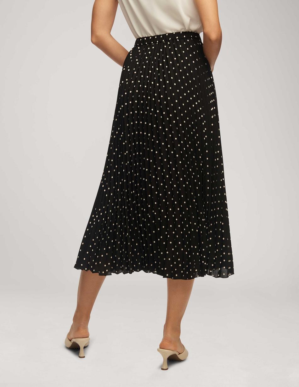 Anne Klein Polka Dot Chiffon Pull On Pleated Skirt Bottoms Black / White | AUEAH17759