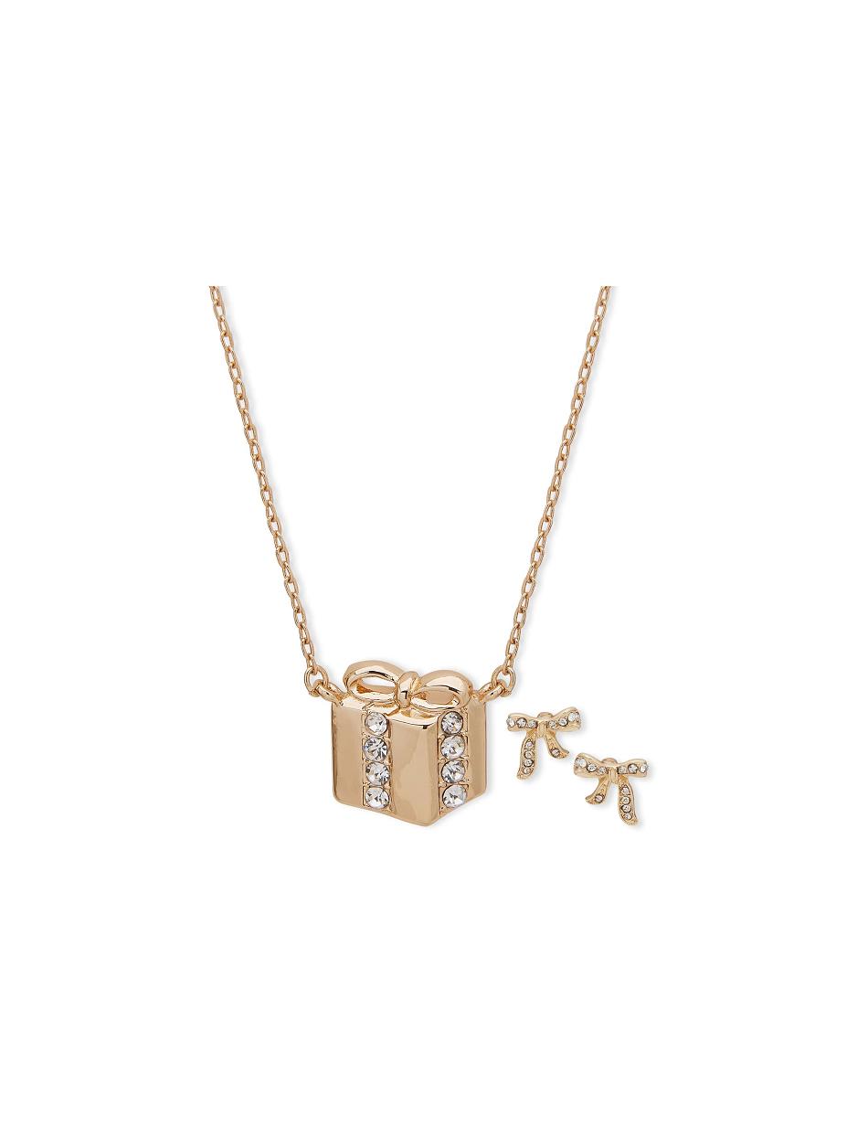 Anne Klein Present Pendant Necklace and Earring Pouch Set Earrings Gold | UAUND81546