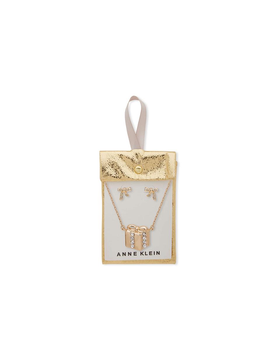 Anne Klein Present Pendant Necklace and Earring Pouch Set Earrings Gold | UAUND81546