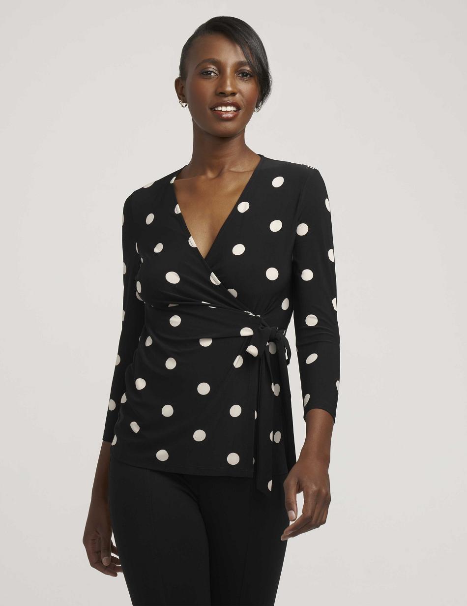 Anne Klein Printed Faux Wrap Top Best Sellers Black / White | AUICD42105