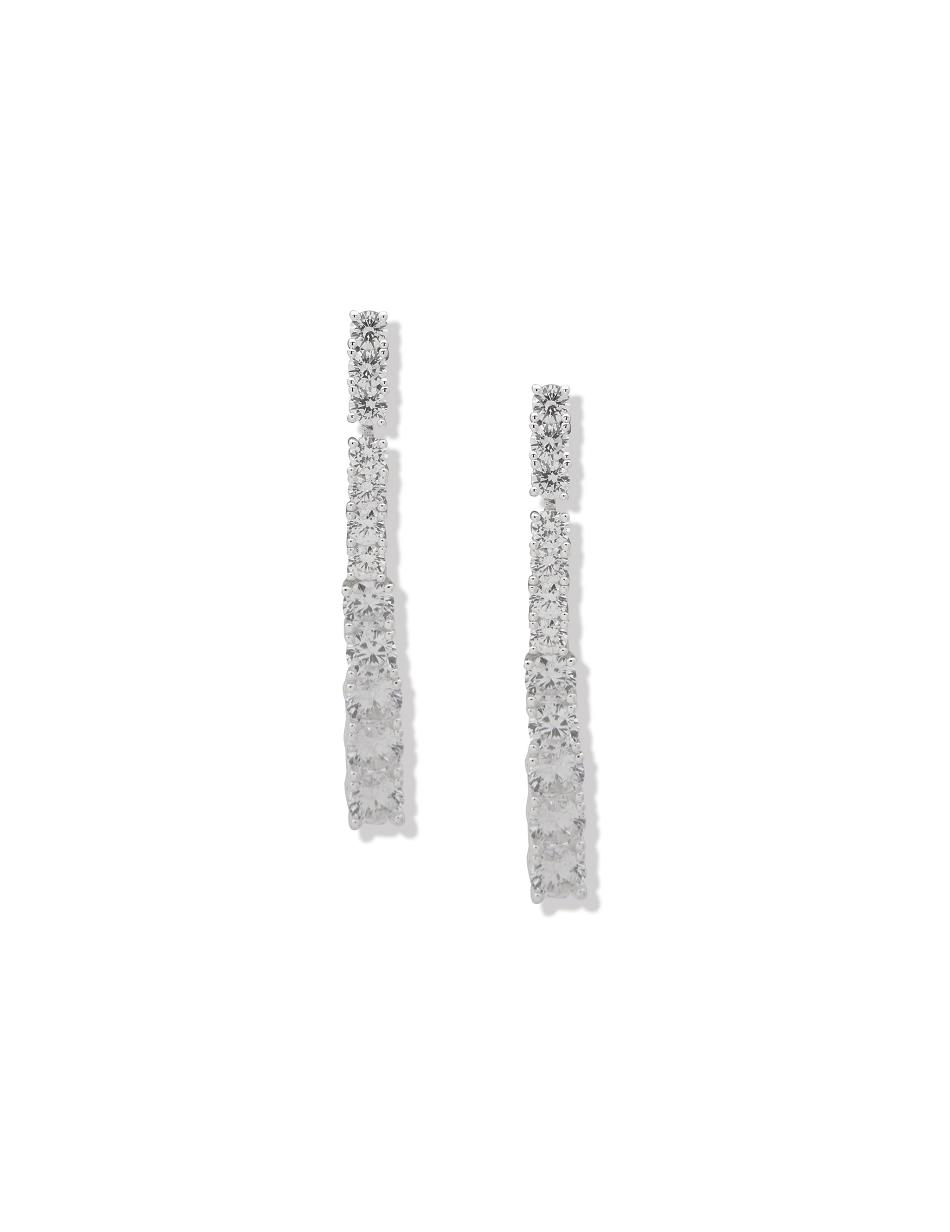 Anne Klein Prong Round Stone Linear Earrings Silver / Grey | AUJBT43786