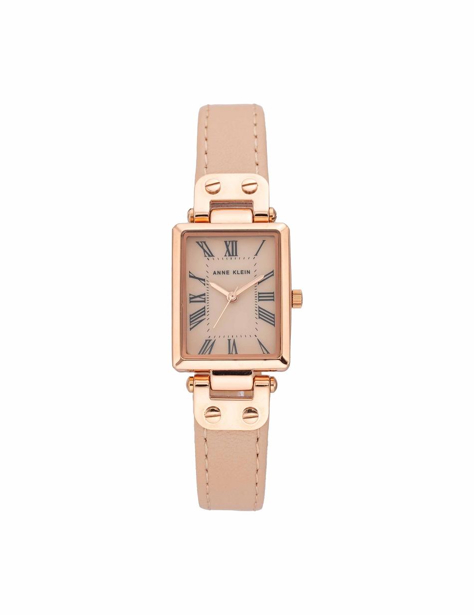 Anne Klein Rectangular Case Strap Watch Leather Pink / Rose / Gold | QAUWA22179