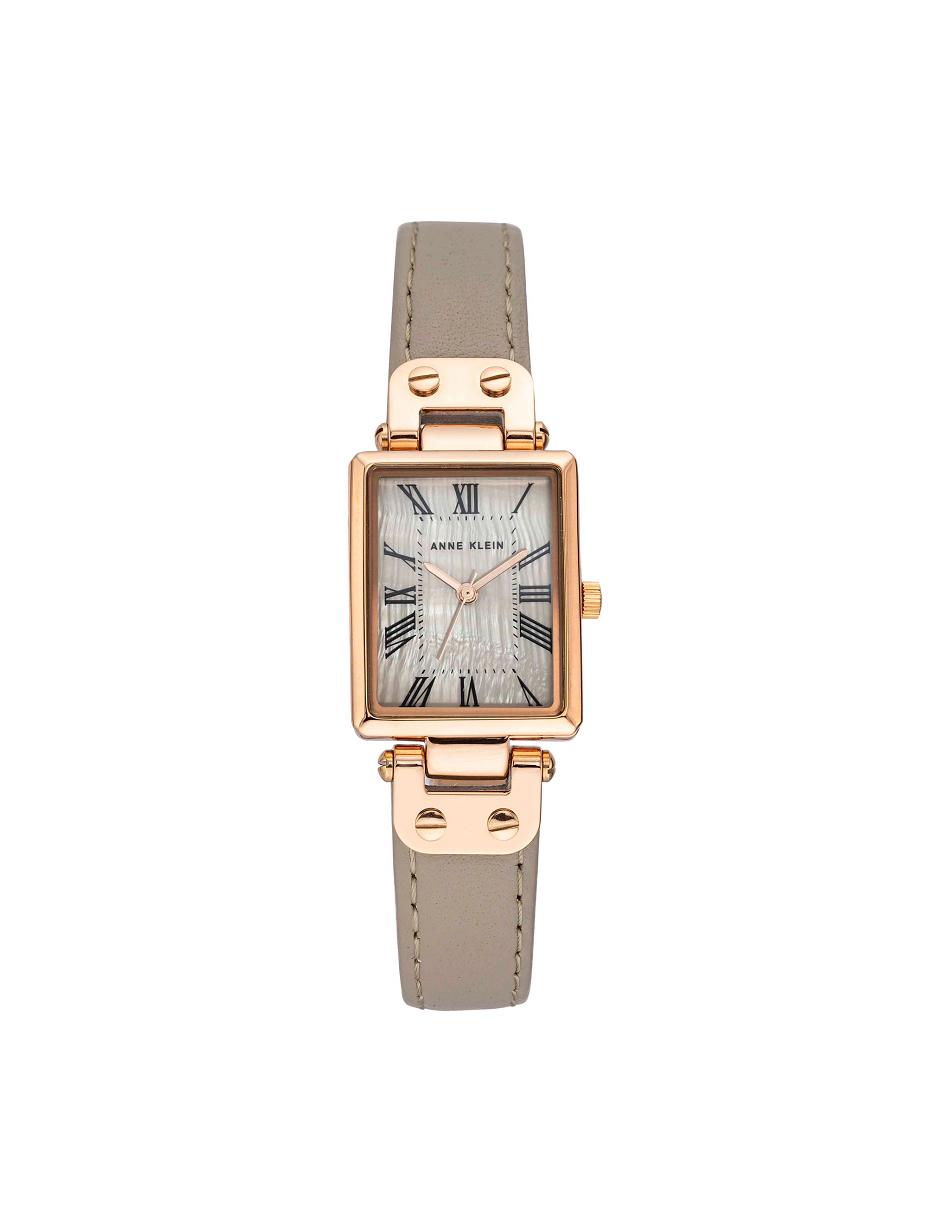 Anne Klein Rectangular Case Strap Watch Leather Rose / Gold / Grey Brown | XAUGW89731