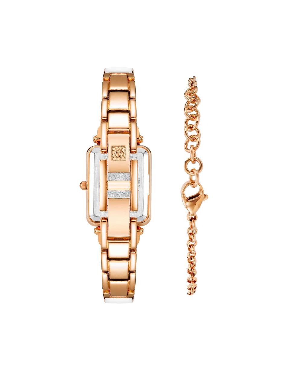 Anne Klein Rectangular Case Watch and Bracelet Sets White / Rose / Gold | AUEAH54908