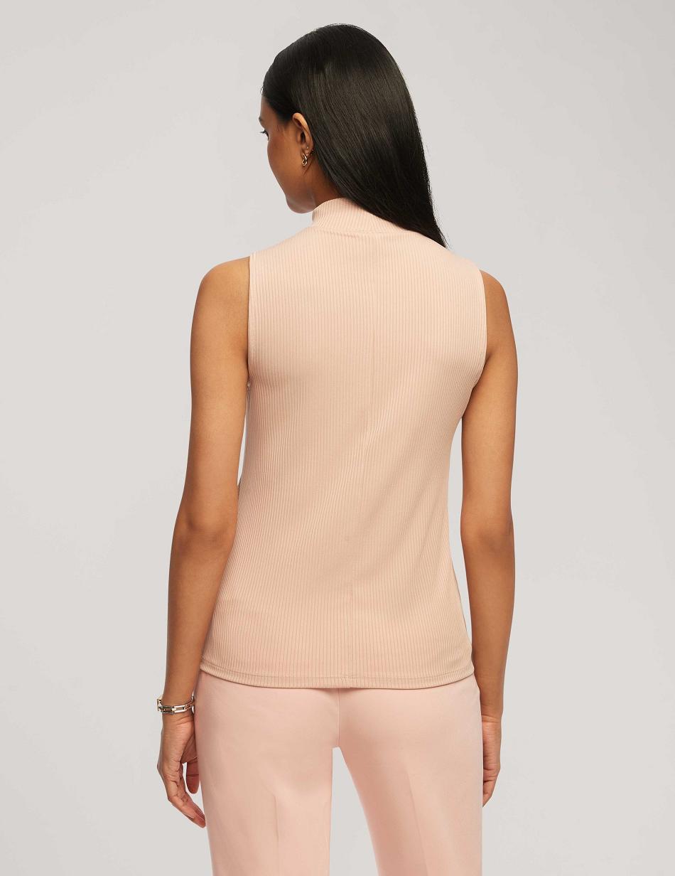 Anne Klein Rib Knit Seamed Mock Neck Shell Tops Pink | AUXMI22717