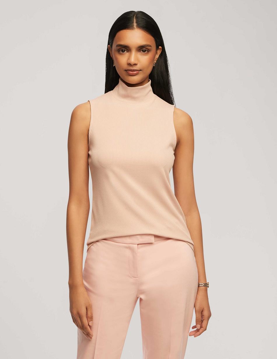 Anne Klein Rib Knit Seamed Mock Neck Shell Tops Pink | AUXMI22717