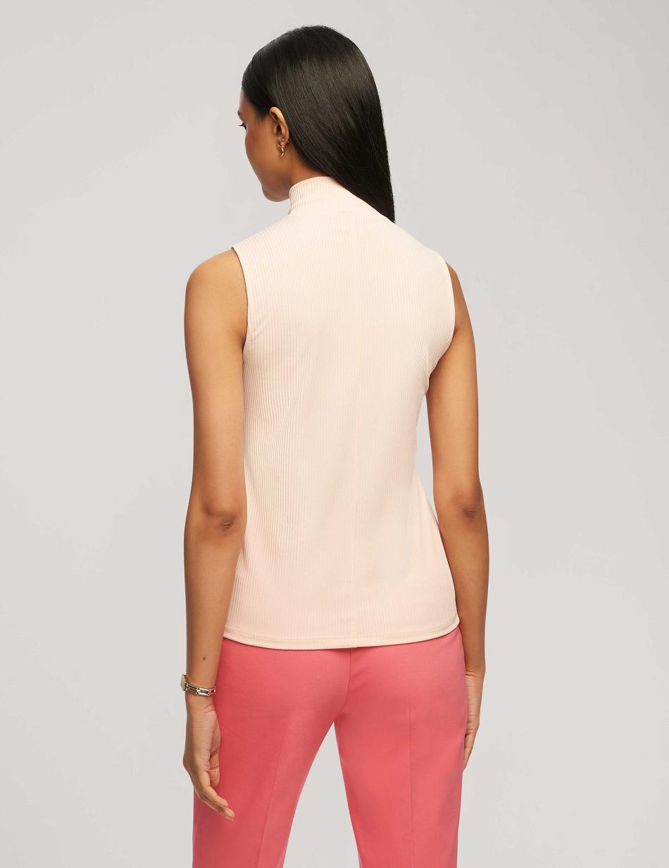 Anne Klein Rib Knit Seamed Mock Neck Shell Tops Coral | GAUUC61392