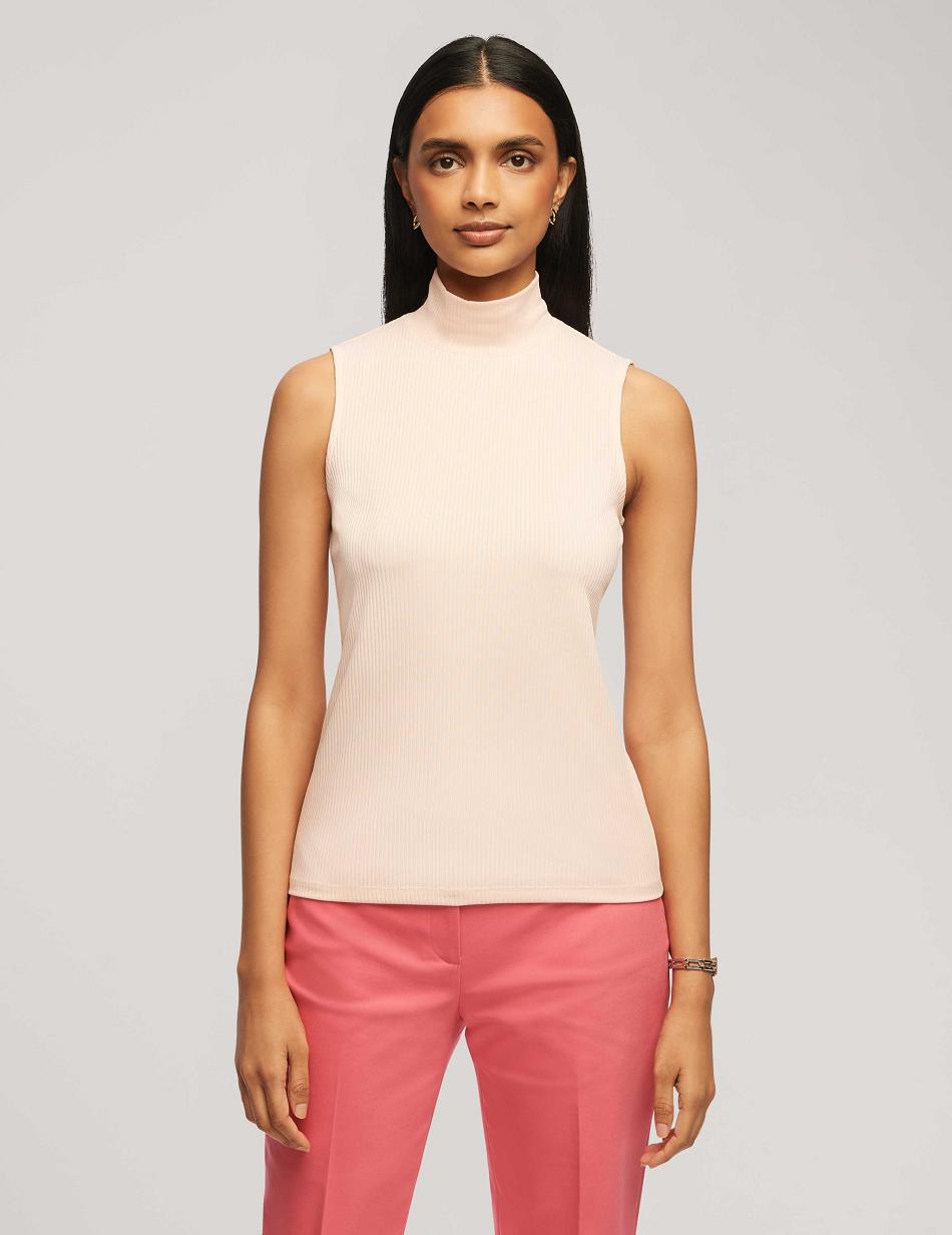 Anne Klein Rib Knit Seamed Mock Neck Shell Tops Coral | GAUUC61392