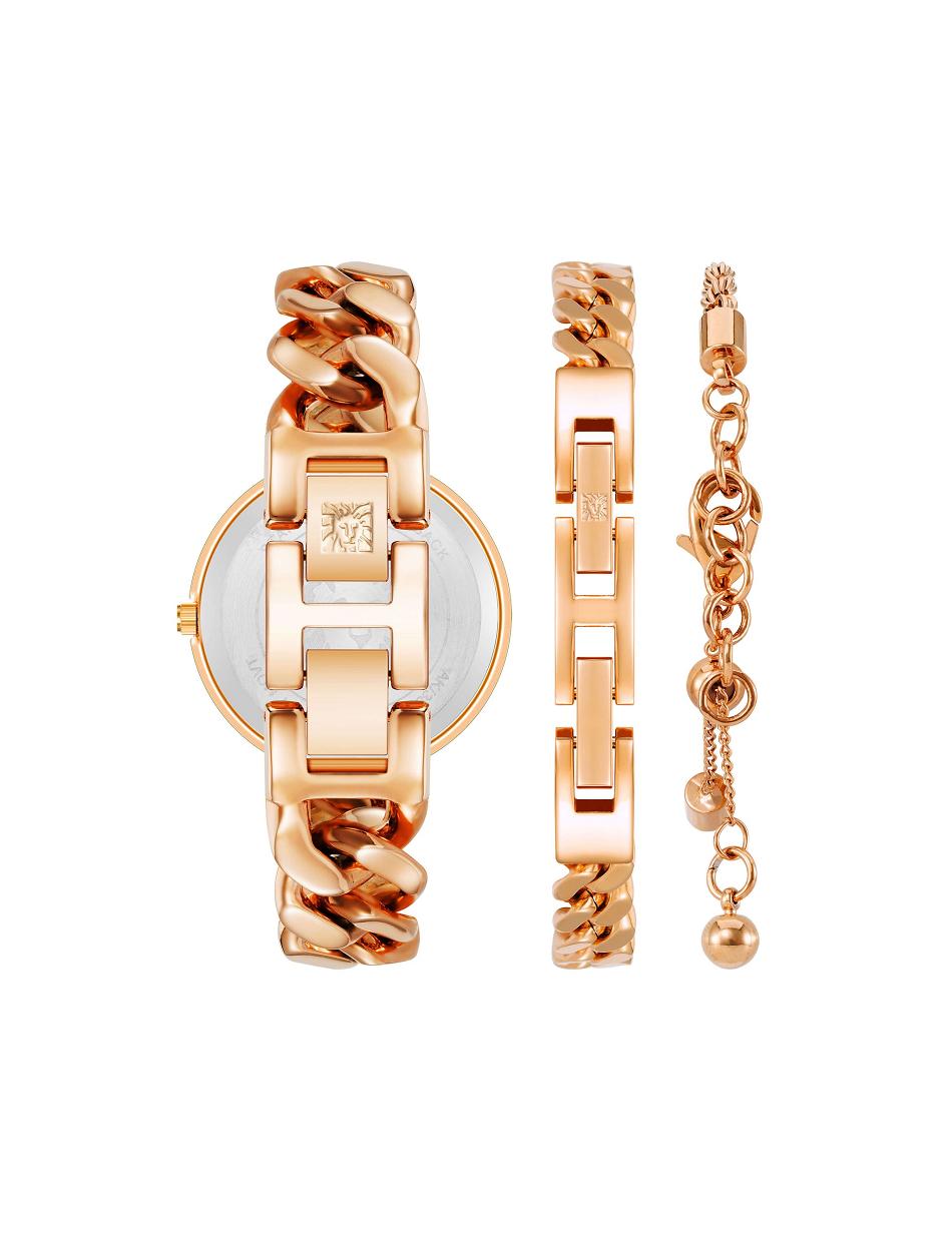 Anne Klein Round Chain Watch and Bracelet Set Metals Rose / Gold | AUNEJ25373