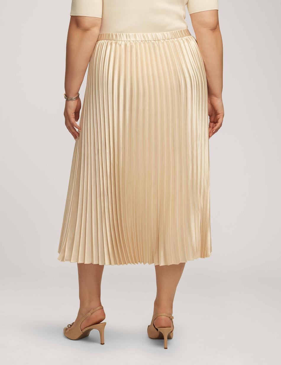 Anne Klein Satin Crepe Pull On Pleated Skirt Plus Size White | GAUEC26510