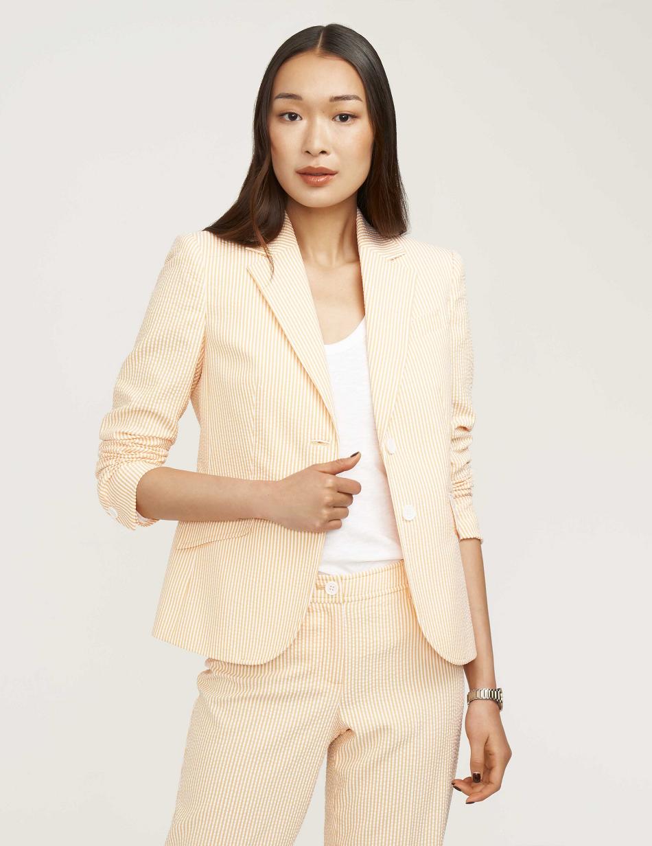 Anne Klein Seersucker Two Button Clearance Blazers Beige | DAUKV71518