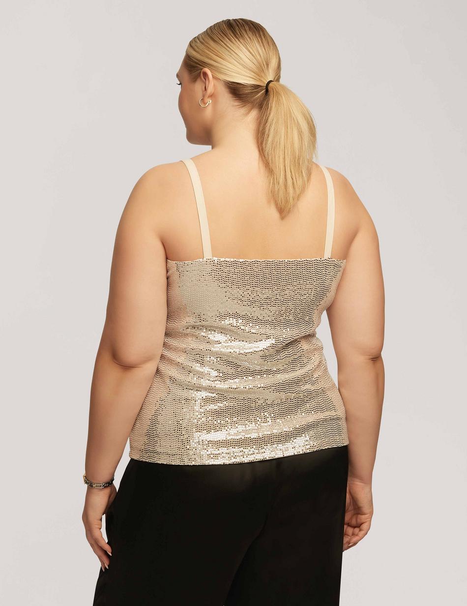 Anne Klein Sequin Knit V-Neck Cami Plus Size Silver | ZAUNQ93651