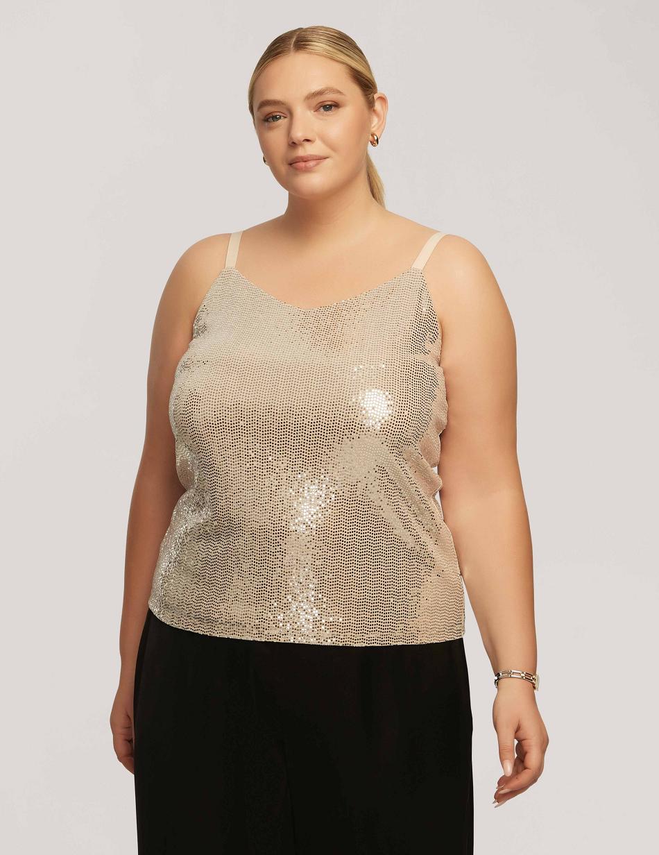 Anne Klein Sequin Knit V-Neck Cami Plus Size Silver | ZAUNQ93651