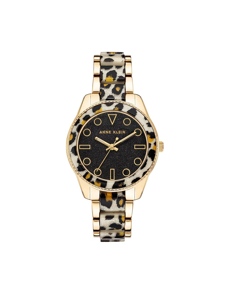 Anne Klein Shimmer Leopard Print Resin Link Watch Metals Gold / Leopard | XAUBH28129