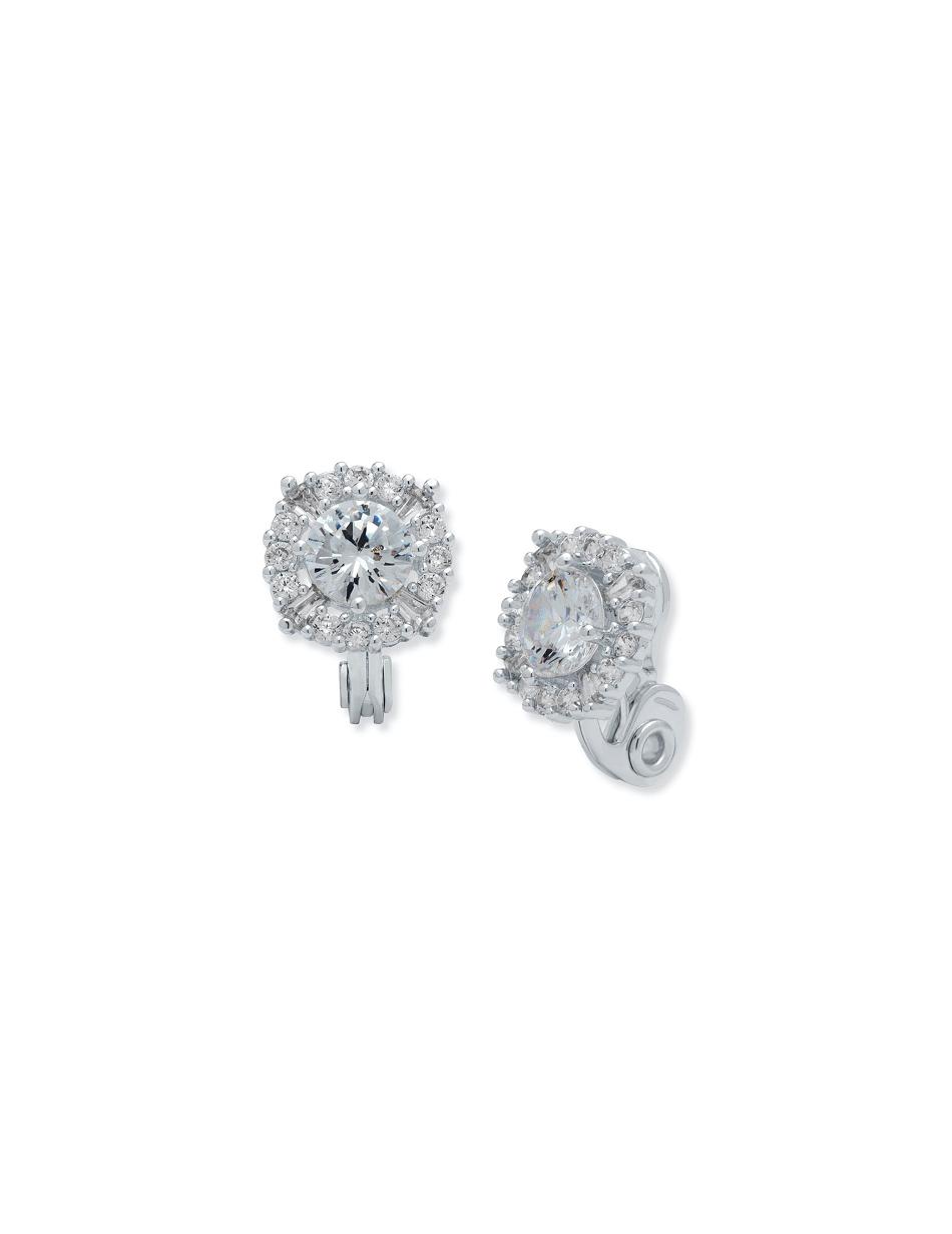 Anne Klein Silver-Tone Crystal Pave Clip Earrings Silver | ZAUNQ28688