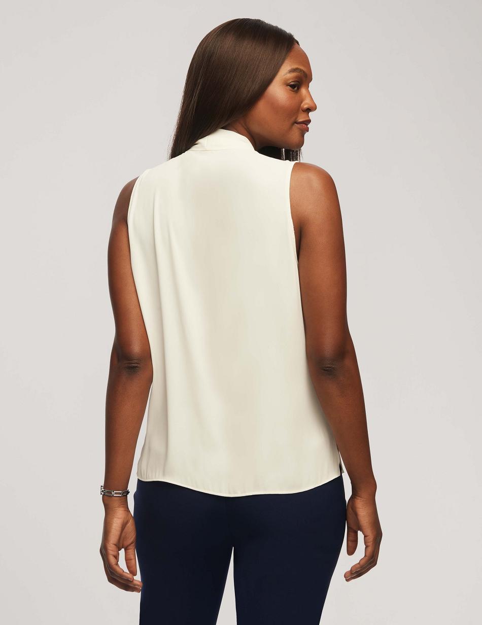 Anne Klein Sleeveless Pleated Shoulder Blouse Tops White | AUQAV45609