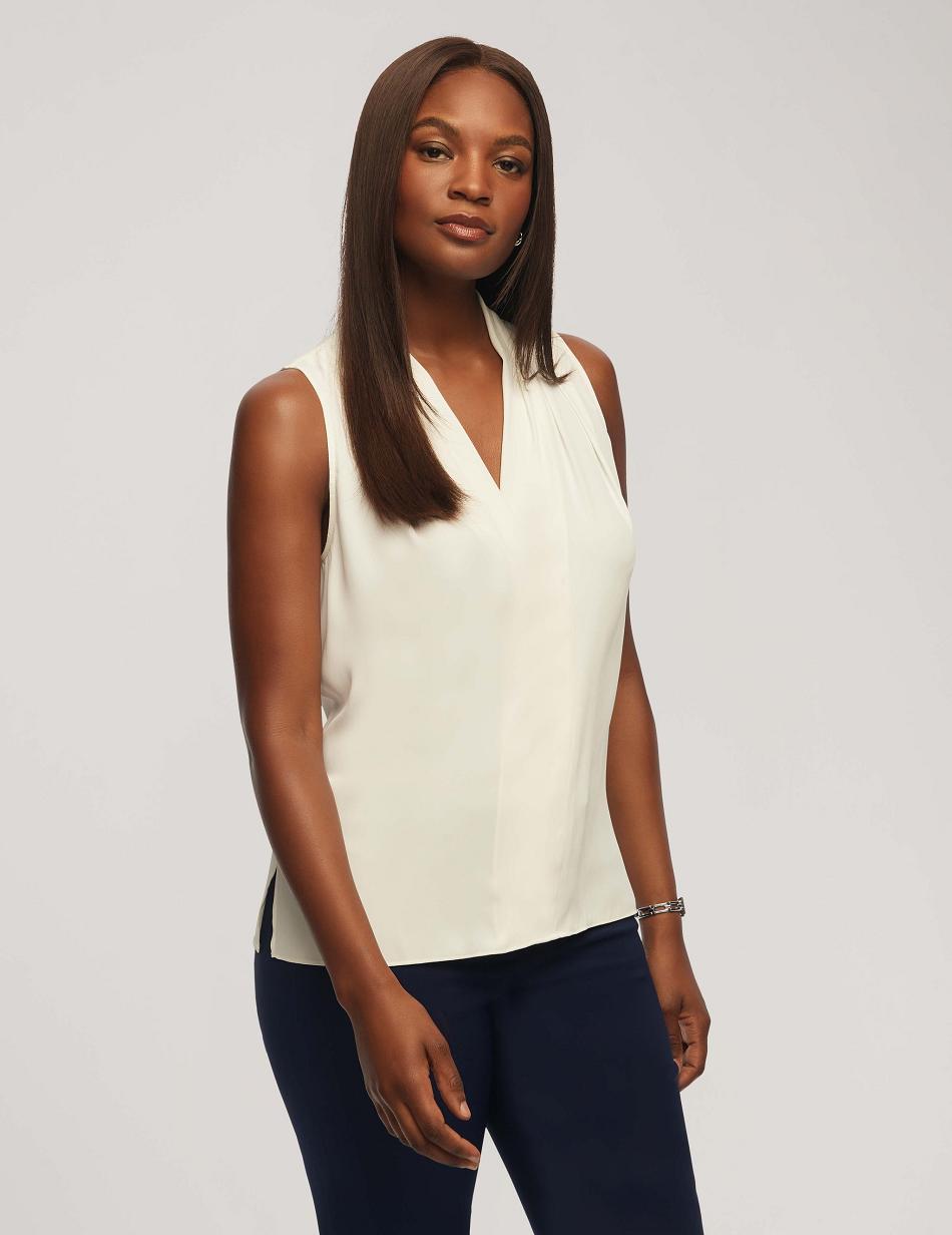 Anne Klein Sleeveless Pleated Shoulder Blouse Tops White | AUQAV45609