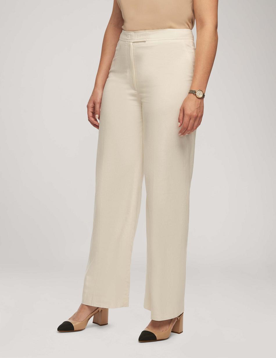 Anne Klein Solid Linen Fly Front Wide Leg Trouser Bottoms White | MAUFT21746