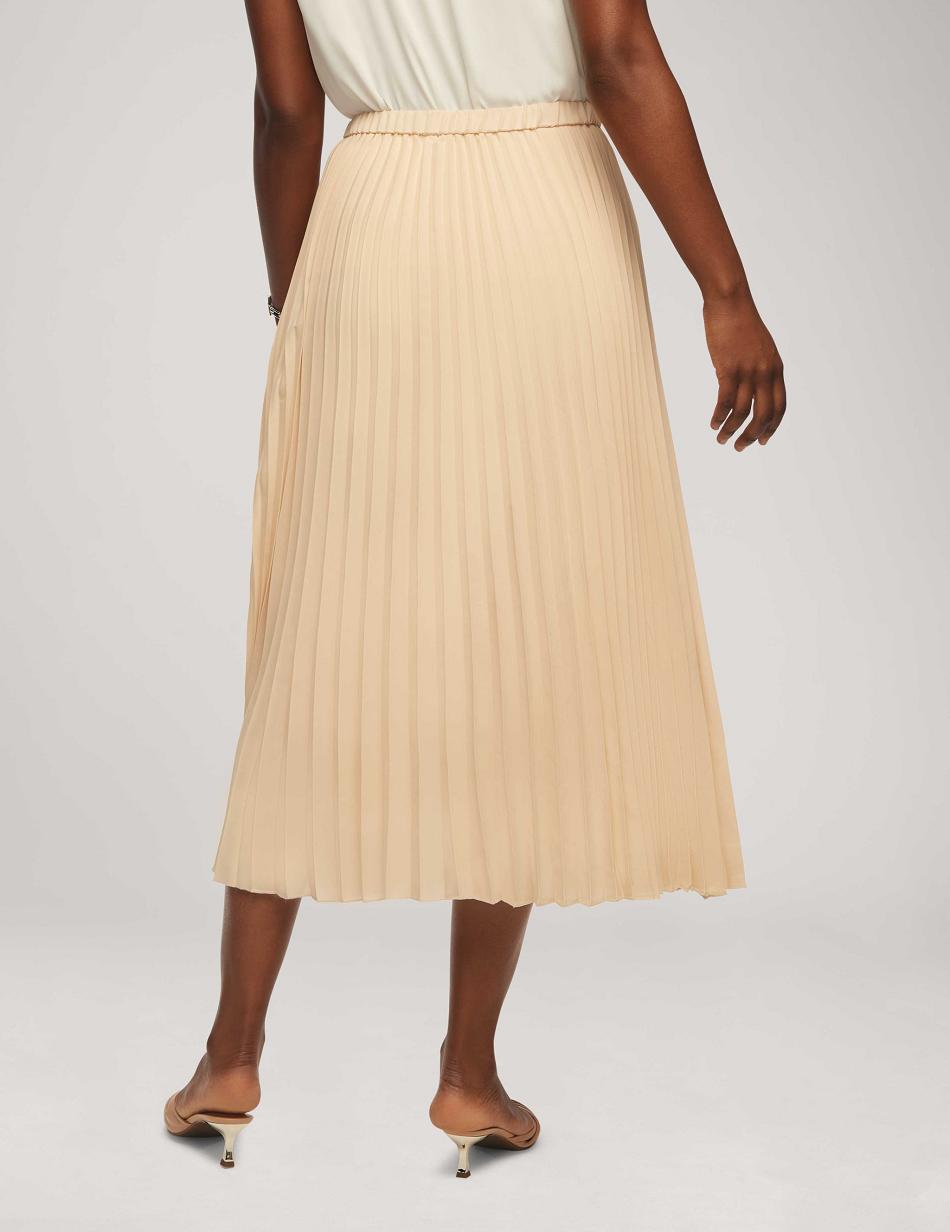 Anne Klein Solid Pull On Pleated Skirt Bottoms Beige | AUQAV59542