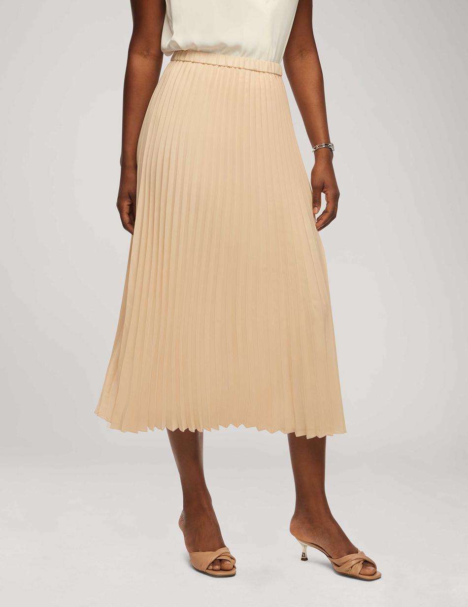 Anne Klein Solid Pull On Pleated Skirt Bottoms Beige | AUQAV59542