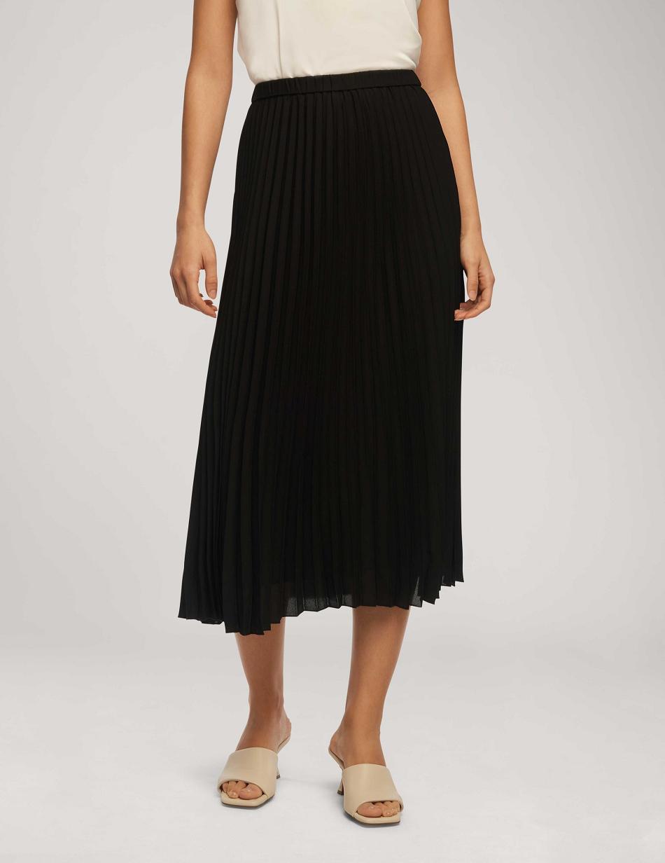 Anne Klein Solid Pull On Pleated Skirt Bottoms Black | XAUBH28974