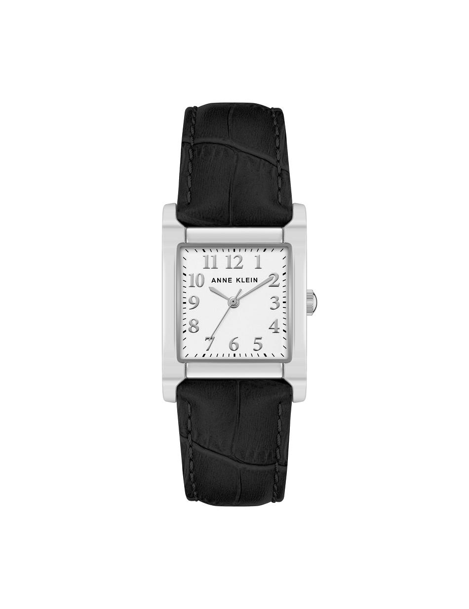 Anne Klein Square Case Leather Strap Watch Metals Black / Silver | TAUWZ23845