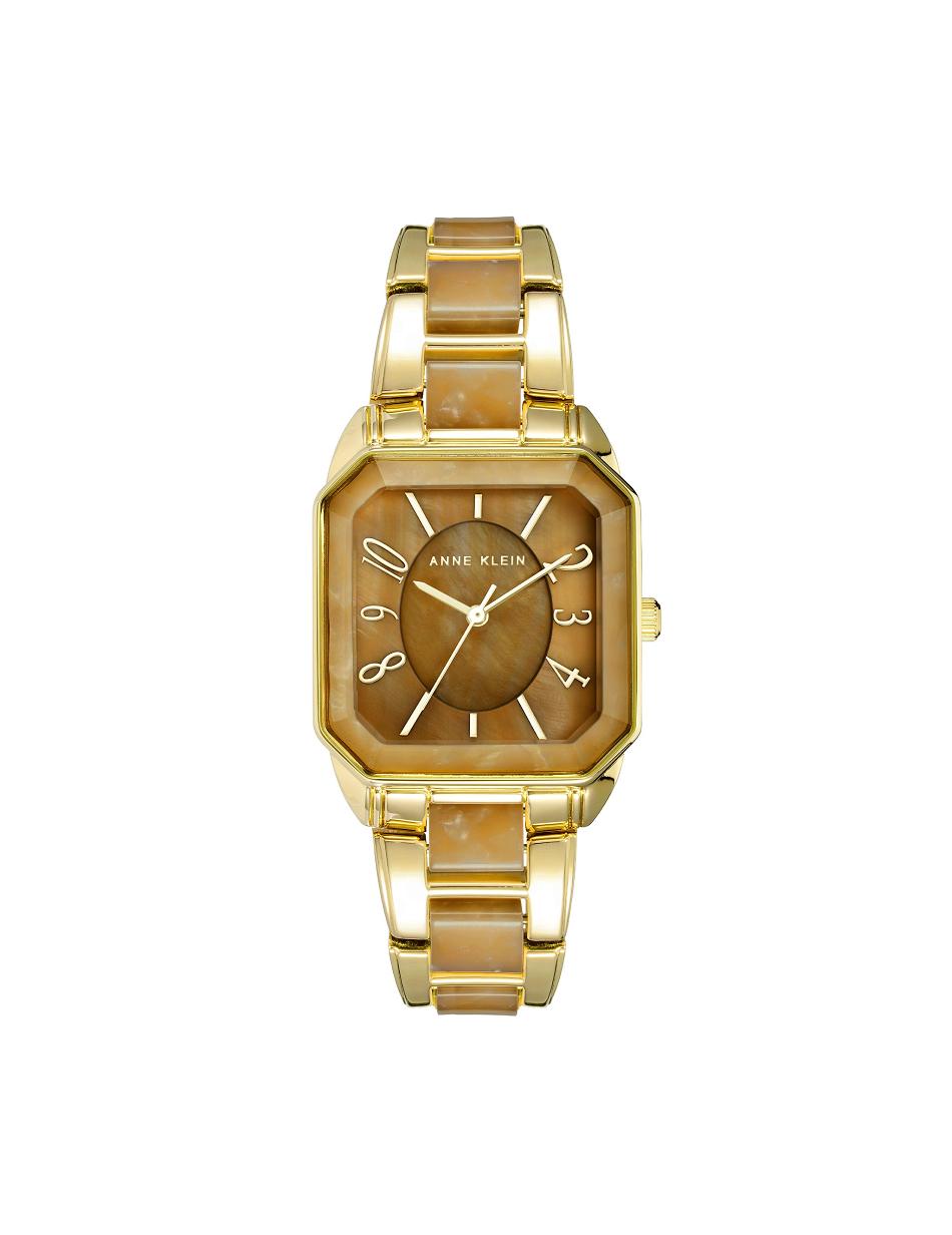 Anne Klein Square Case Resin Link Bracelet Watch Metals Brown / Gold | SAUVO59109