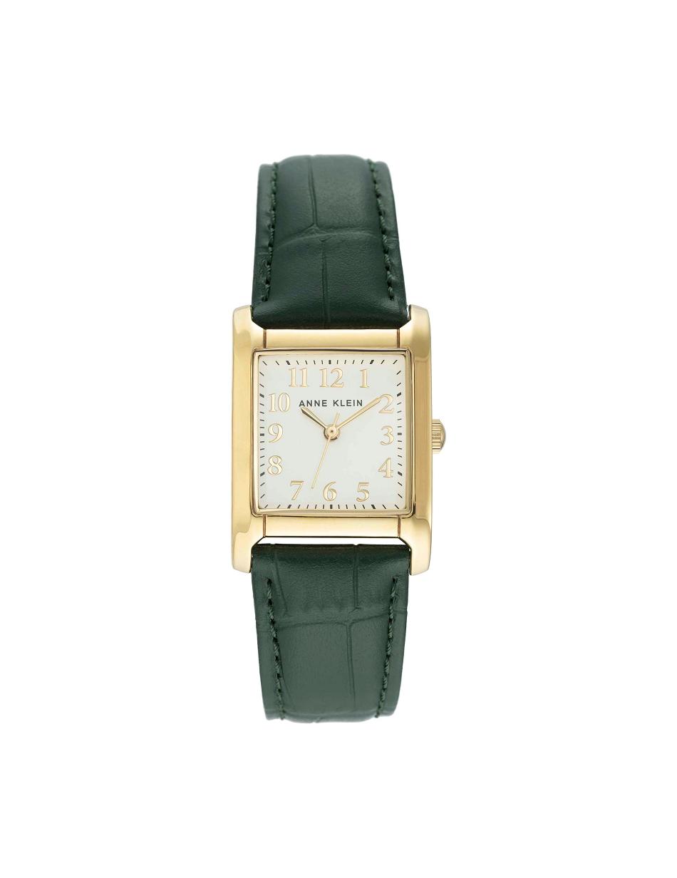 Anne Klein Square Case Strap Watch Leather Green / gold | PAUQX34261