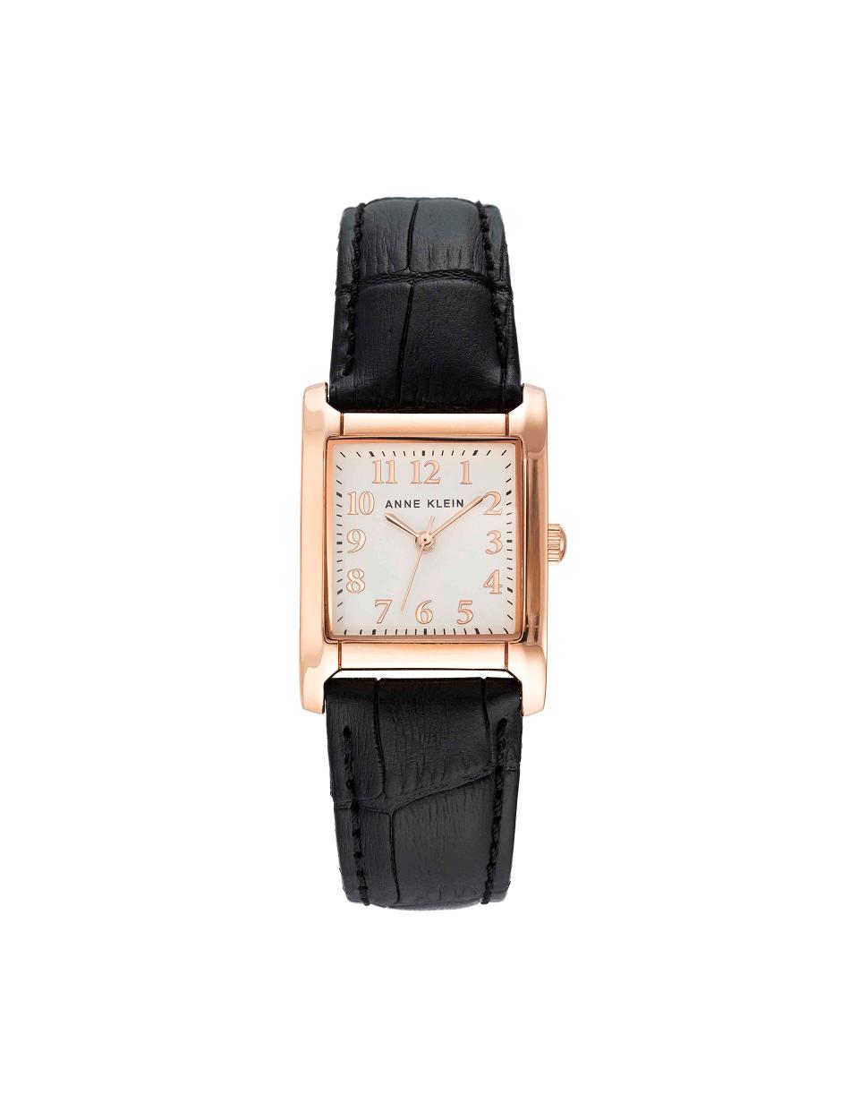 Anne Klein Square Case Strap Watch Leather Black / Rose / Gold | SAUVO84012