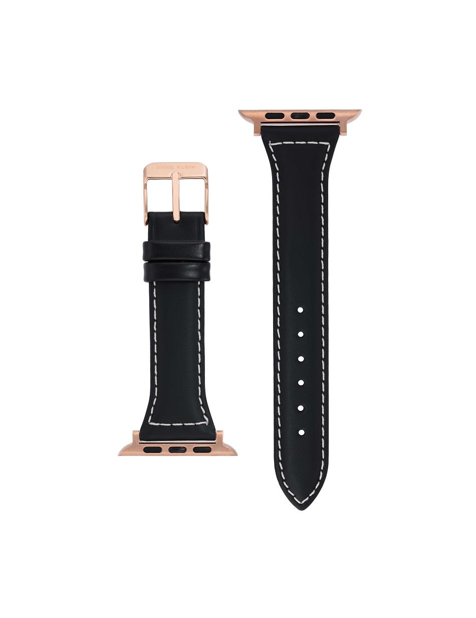 Anne Klein Stitched Band for Apple Watch® Leather Black / Rose / Gold | AUJVR65699