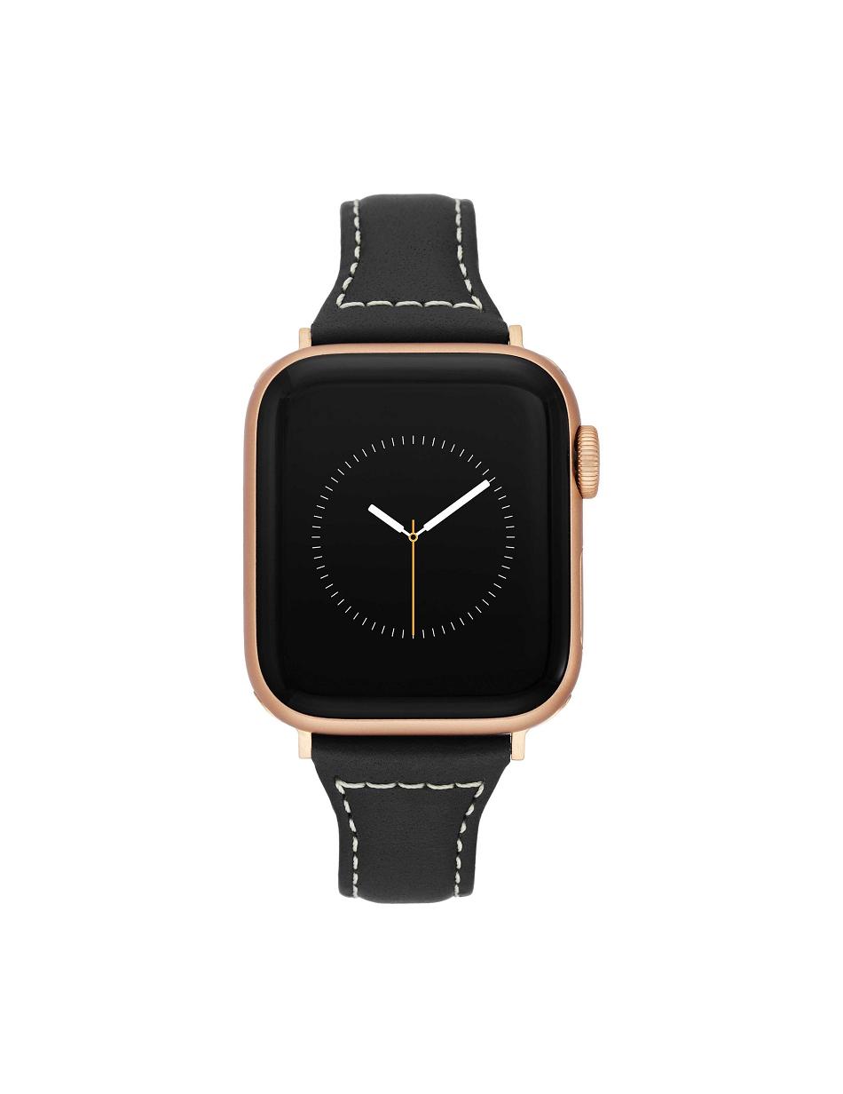 Anne Klein Stitched Band for Apple Watch® Leather Black / Rose / Gold | AUJVR65699