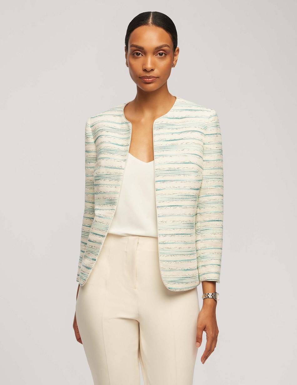 Anne Klein Stripe Tweed Piped Cardigan Blazers Stripes / Blue | AUQCS88243