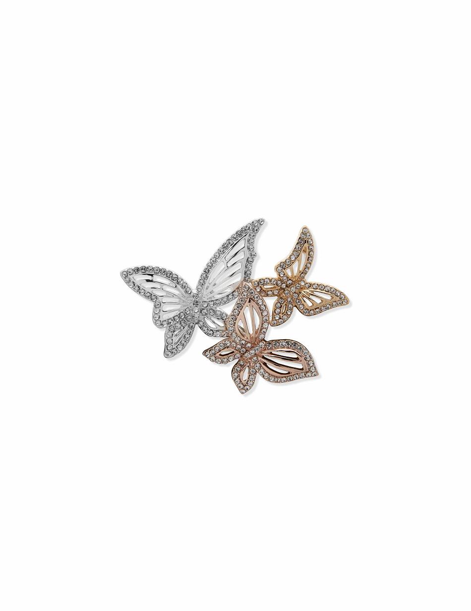 Anne Klein Trio Crystal Butterfly Brooch Brooches Gold / Silver | AUCIF44237