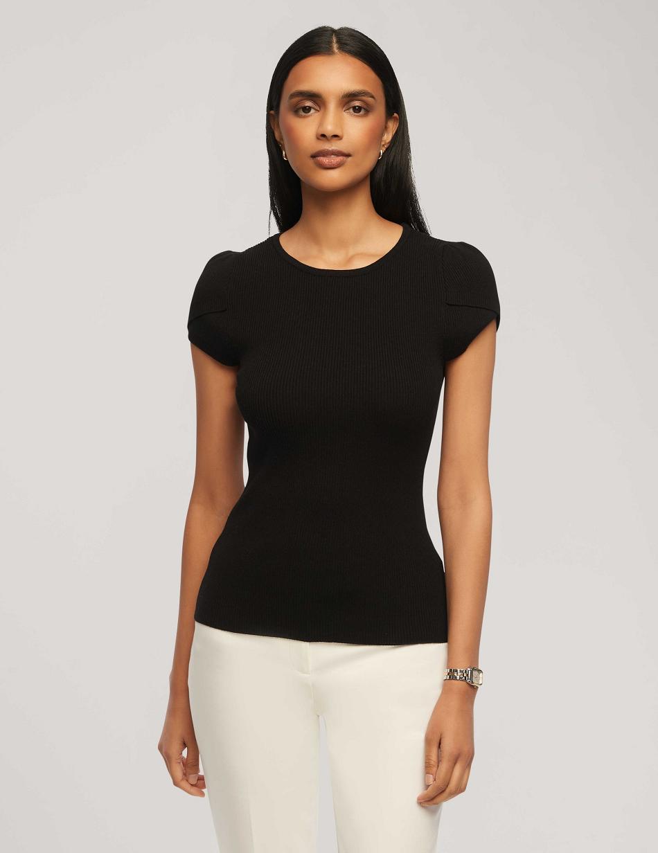 Anne Klein Tulip Sleeve Sweater Tops Black | GAUEC37319