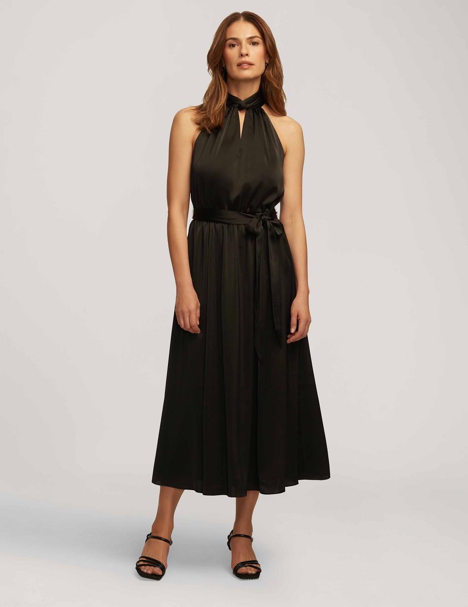 Anne Klein Twist Neck Halter Midi Dress Black | SAUVO12868