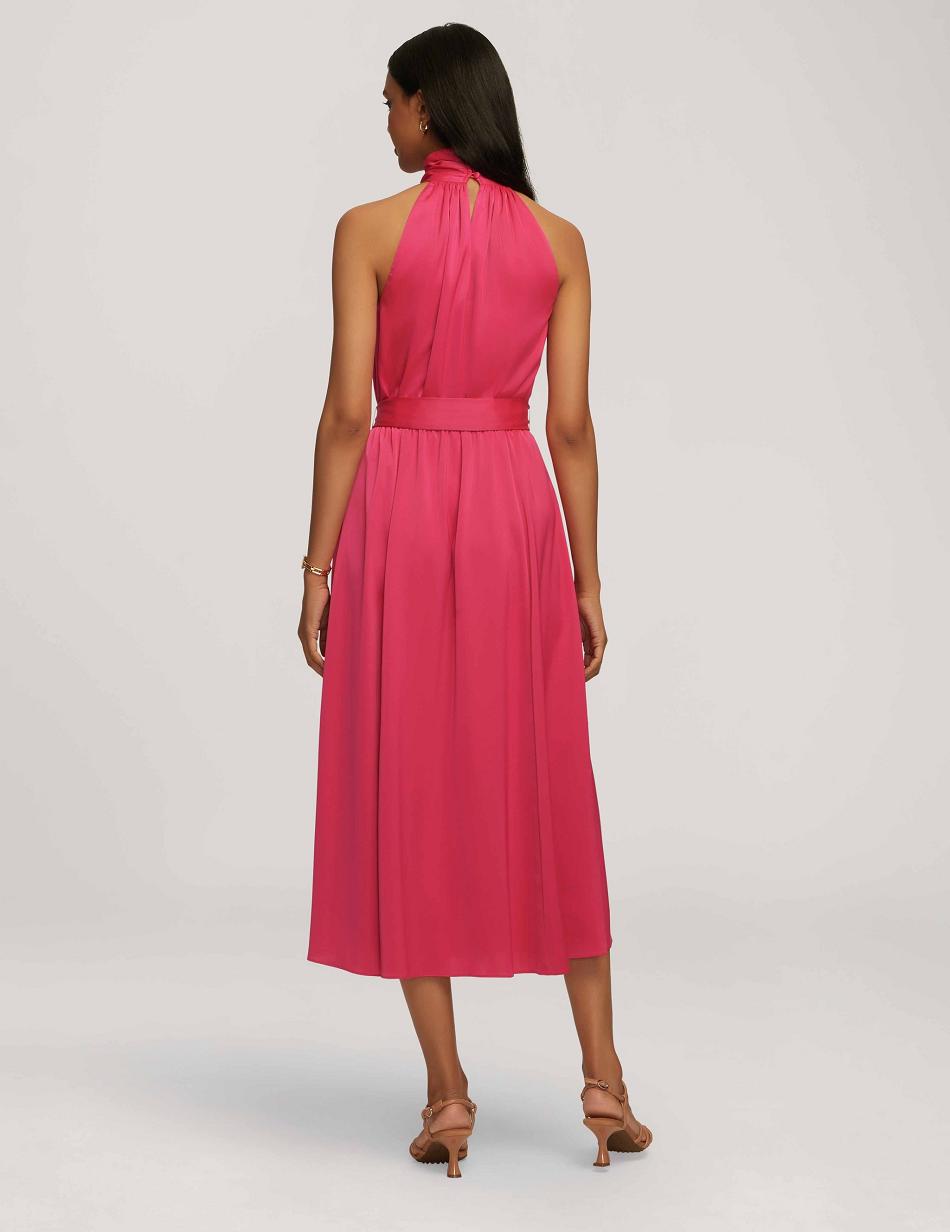 Anne Klein Twist Neck Halter Midi Dress Pink | XAUBH13677