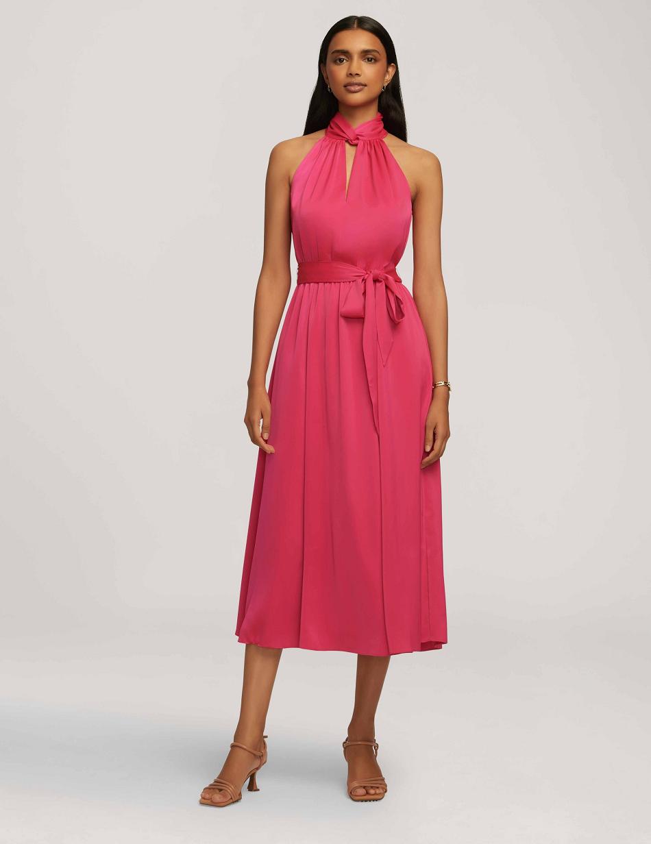 Anne Klein Twist Neck Halter Midi Dress Pink | XAUBH13677