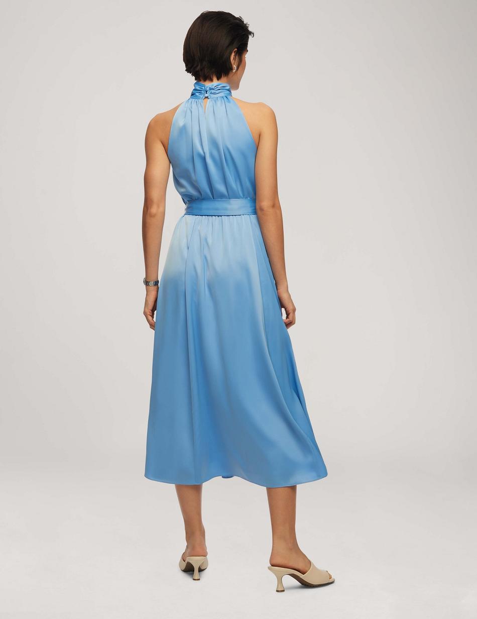 Anne Klein Twist Neck Halter Midi With Sash Dress Blue | AUJKU15562