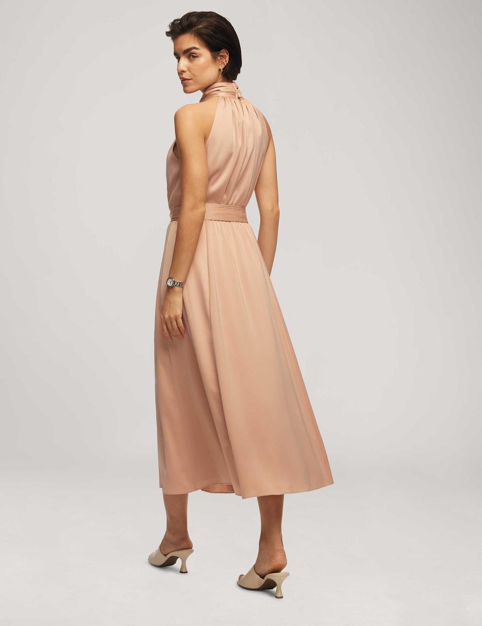 Anne Klein Twist Neck Halter Midi With Sash Dress Pink | GAUUC62919