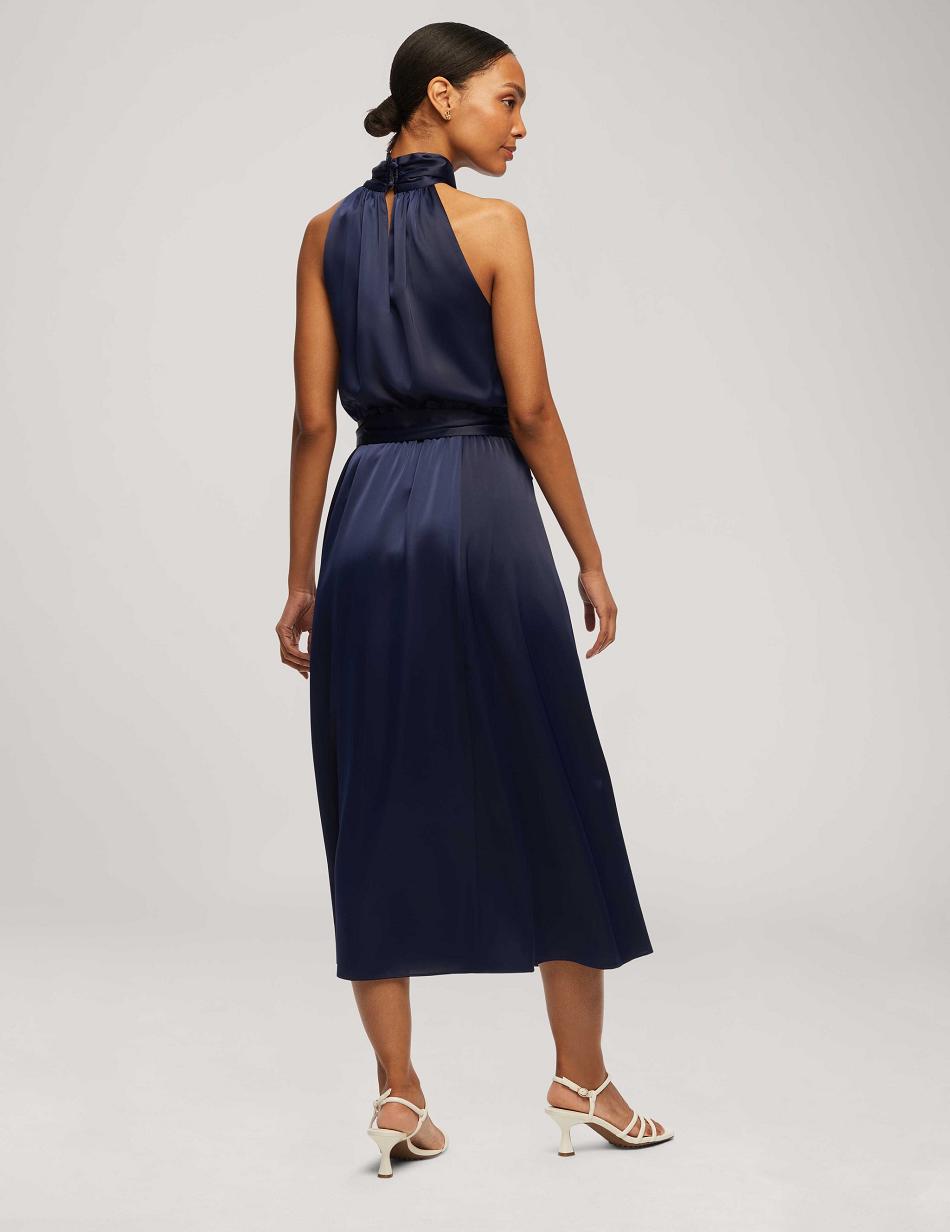 Anne Klein Twist Neck Halter Midi With Sash Dress Blue | XAUBH54086