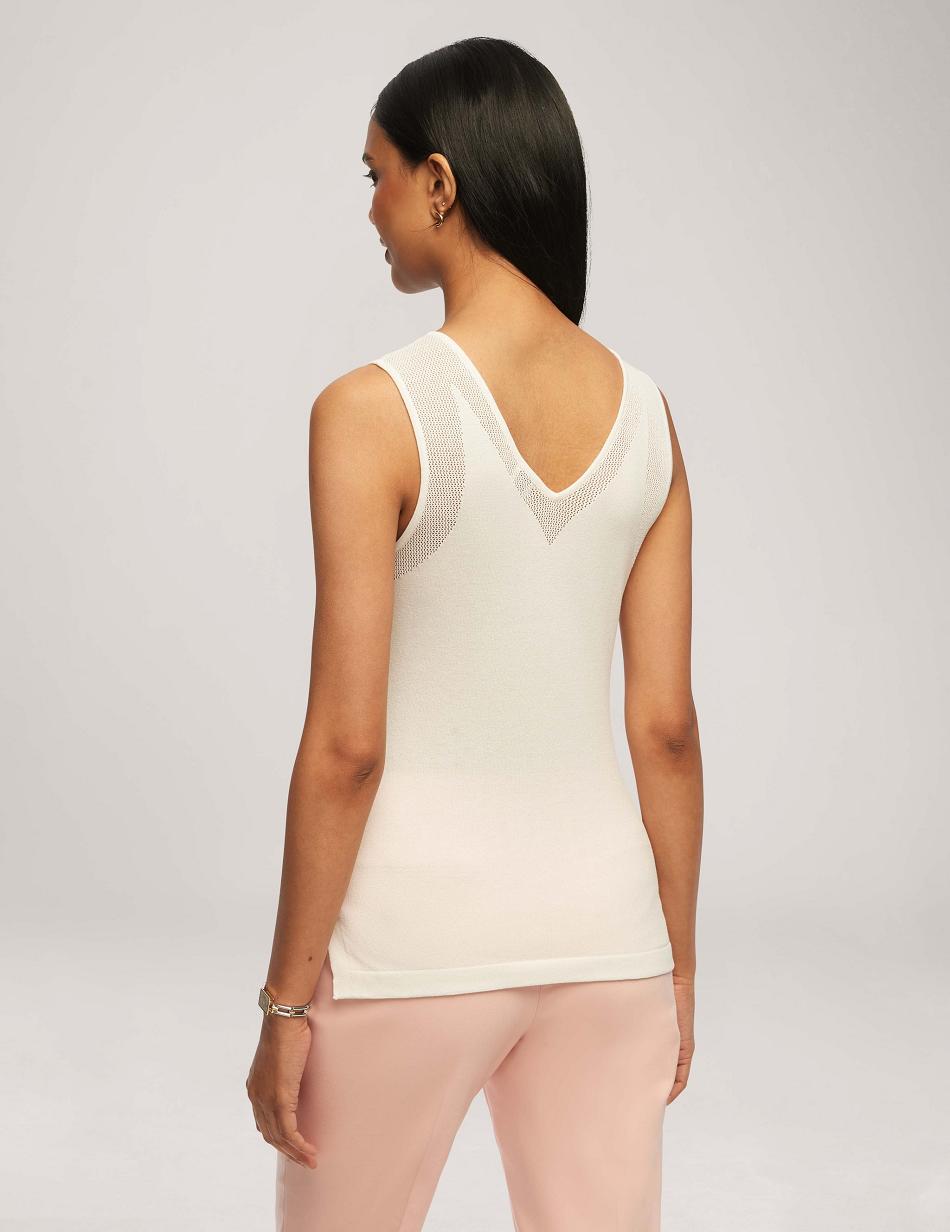 Anne Klein V Neck Mesh Tank Top Tops White | QAUWA12018