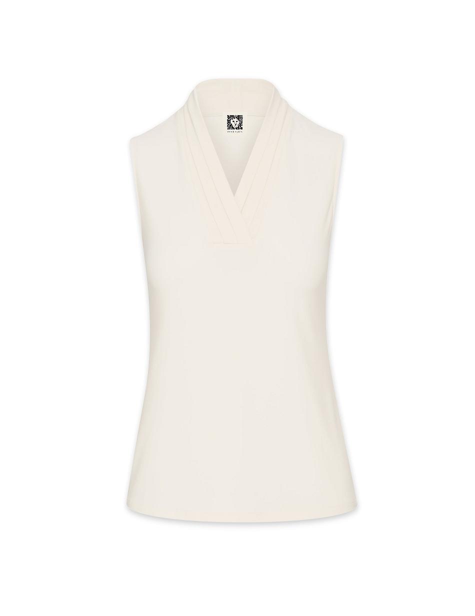 Anne Klein V-Neck Triple Pleat Top Tops White | QAUUV95335