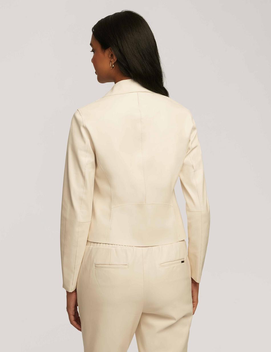 Anne Klein Vegan Leather Zip Front Moto Blazers White | BAUSO99516