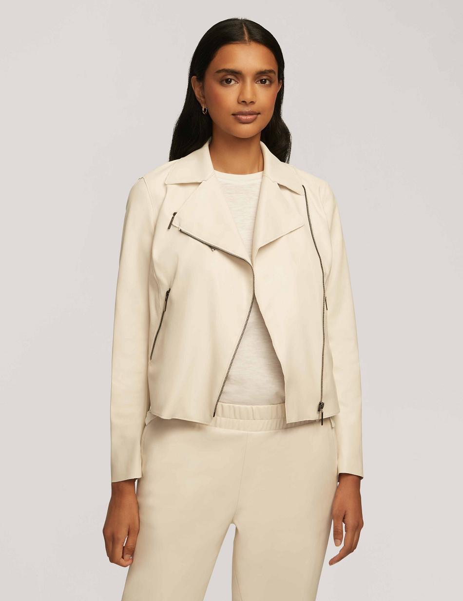 Anne Klein Vegan Leather Zip Front Moto Blazers White | BAUSO99516